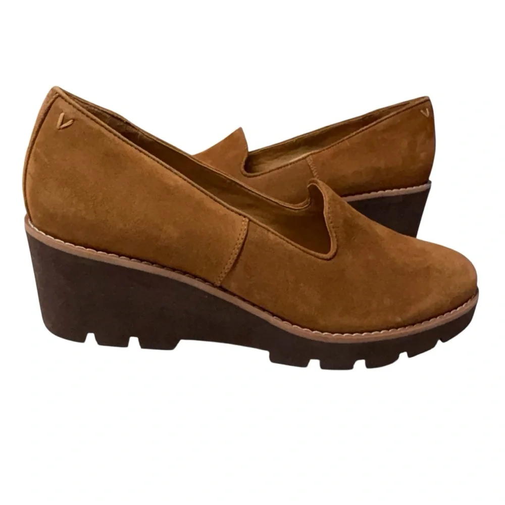 Vionic Willa Wedge Toffee Suede Slip On Loafer Moc Wedge Shoe Orthopedic 8.5 NEW